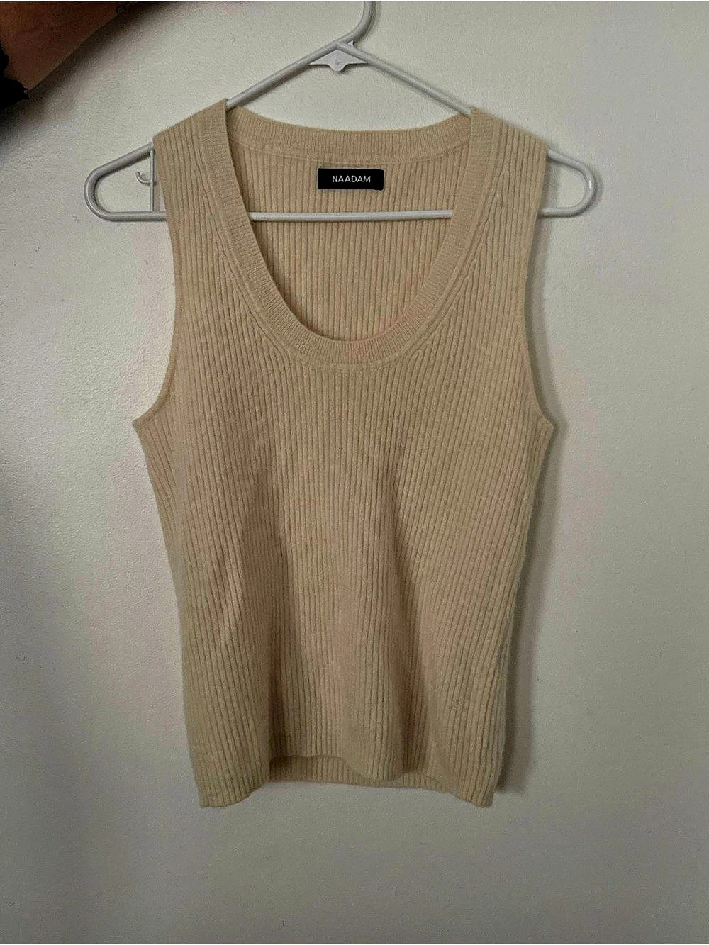 NAADAM 100% Cashmere Ribbed Tank in Beige Size Medium